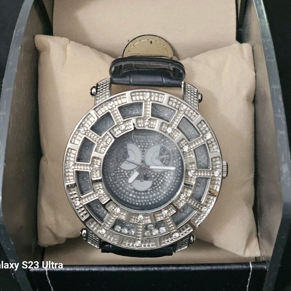 54.3mm Men's Luxury LARGE THICK Analog watch Silver Bezel leatherette band